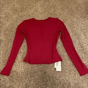 Dazy Women's Red Ribbed Long Sleeve Top